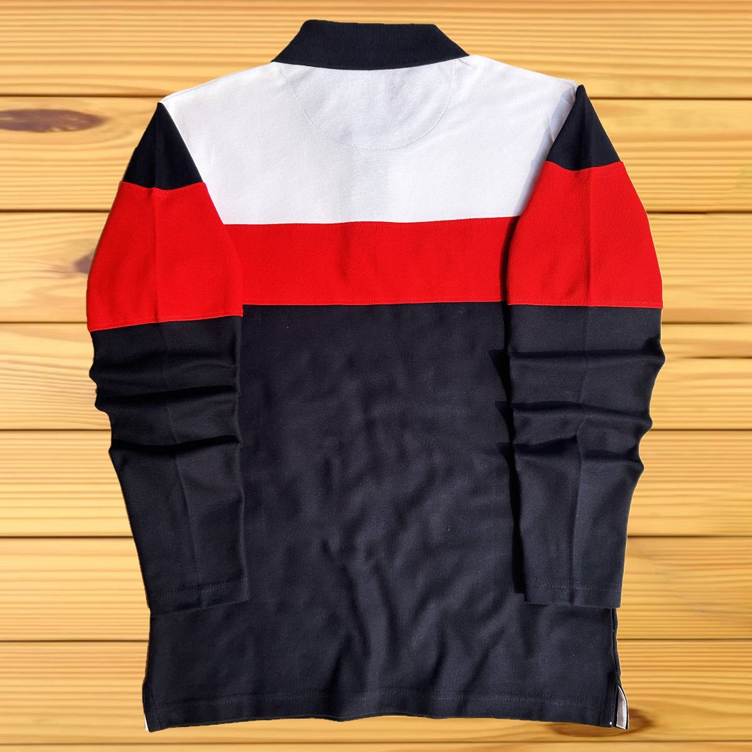 Stylish Men Full Sleeves T-Shirt White, Red with Navy Blue